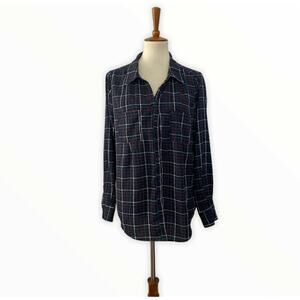 Joie Cartel Plaid Button Front Roll Tab Long Sleeve Collared Shirt Top L Large